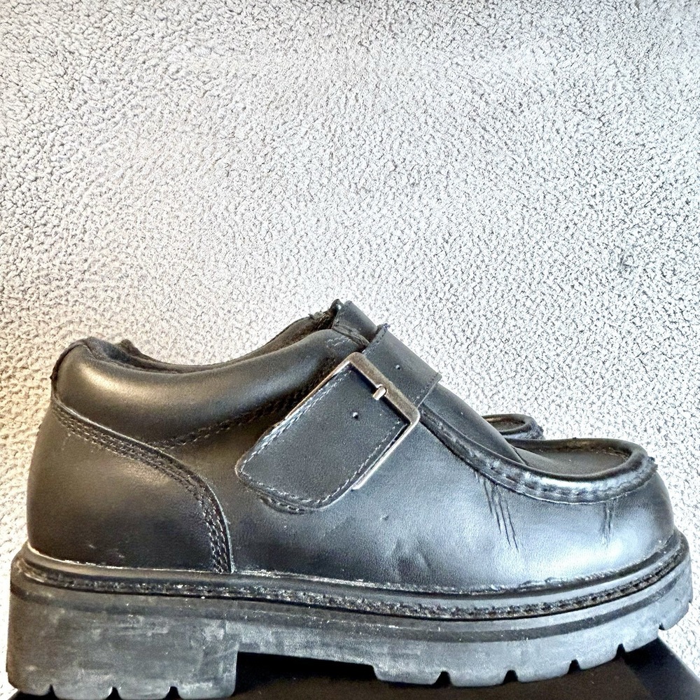 Vtg Y2k Lugz NY Boots Mens Size 5 Women's 6.5 Black Leather Strap Buckle Chunky